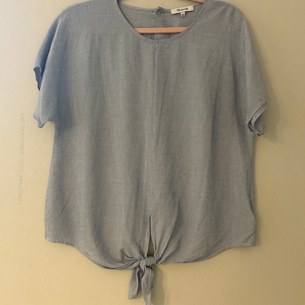 Madewell Blue Tie-Front Short Sleeve Tee